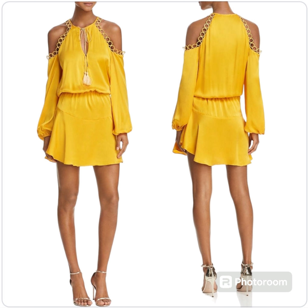 Karina Grimaldi Summer Silk Cocktail Mini Dress Yellow Nwt Xs